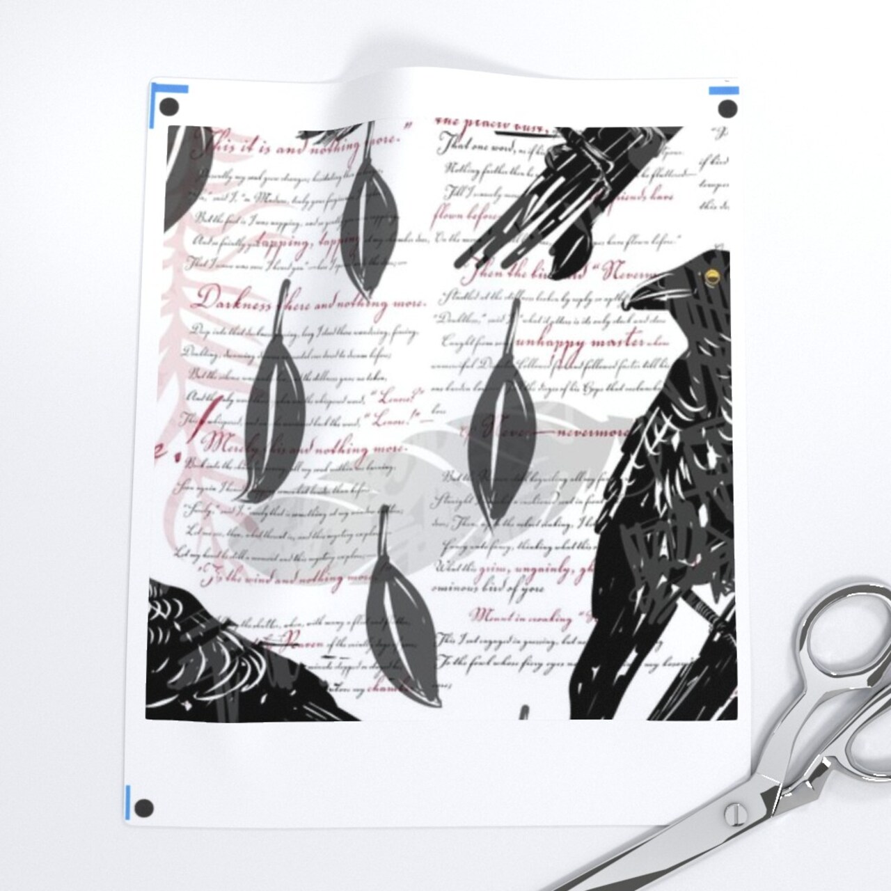 Dark Academia Literature Raven Bird Halloween Poem Edgar Allen Poe Birds Academia Moody Poe 19Th Century Black And White Custom Printed Fabric by Spoonflower Various Fabrics by the Yard or Fat Quarter
